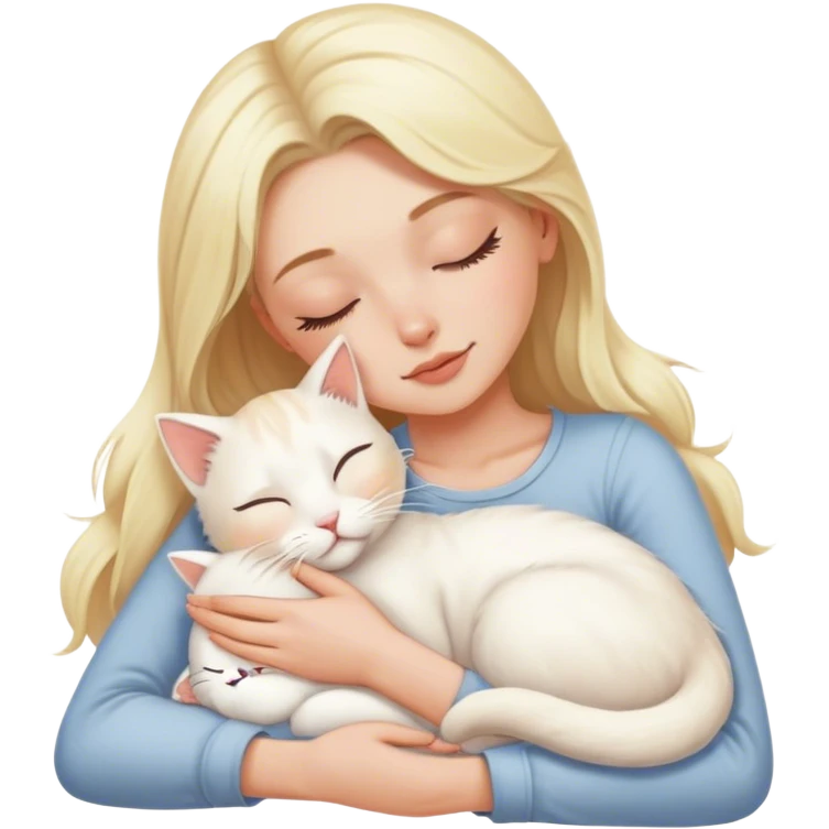 White kitty sleeping on blonde white girl's lap emoji