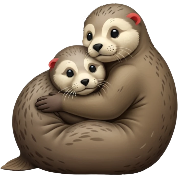 Grey seal and brown otter hugging each other  emoji