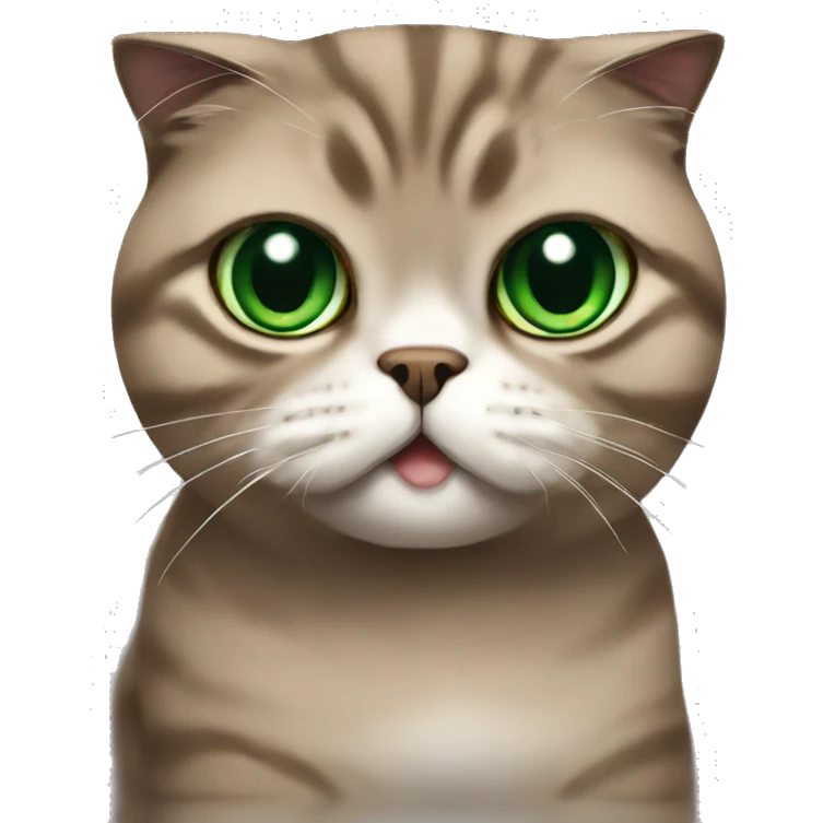 Brown scottish fold angry cat with green eyes  emoji
