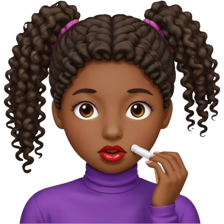 emoji sucking its lips in with one eyebrow up and the other one down dark skin and curly hair in a ponytail emoji