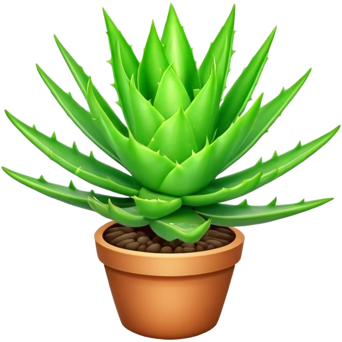 Cinematic Realistic Aloe Vera Emoji, Plump and succulent, with thick, fleshy leaves arranged in a star-like rosette. The vibrant green leaves have a slightly spiky texture, exuding a sense of resilience and healing. Soft glowing outline, capturing the essence of natural wellness and desert vitality in a flourishing aloe vera plant! emoji