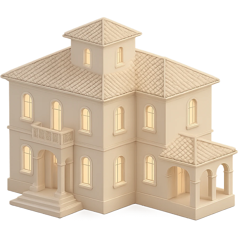 classic European villa in 3D black style without black color, using cream and tan tones emoji