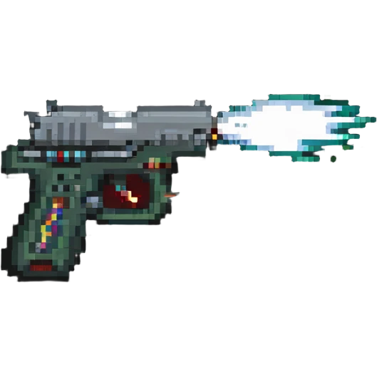 Pixel art pistol firing with muzzle flash emoji