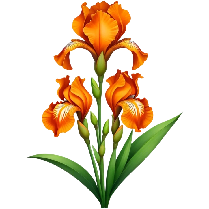 big bouquet Vibrant Orange Iris, luxuriant, leaf, bud emoji