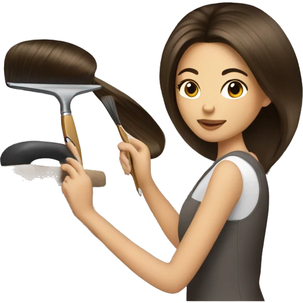 Brunette hairstylist  painting ha emoji