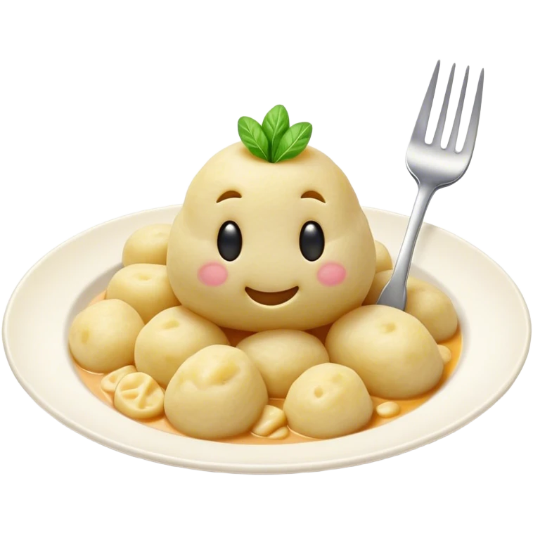 Gnocchi Cinematic Realistic Gnocchi Dish Emoji, depicted as tender potato dumplings garnished with iconic fork marks on top, rendered with soft textures and warm, inviting lighting. emoji