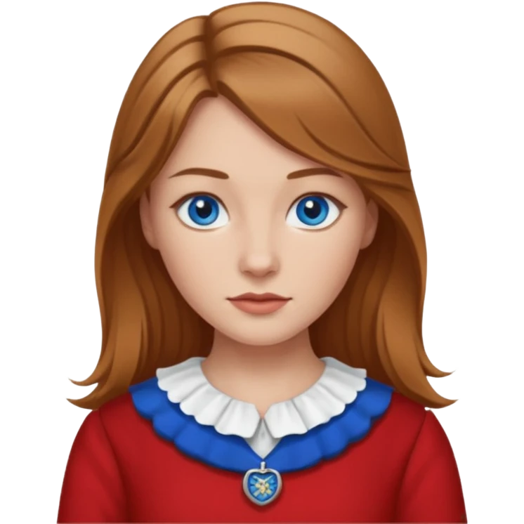 female with scottish red attire and dark blonde hair and blue eyes emoji