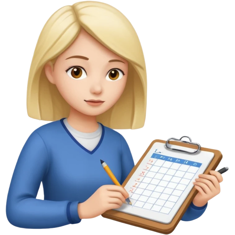 A female student writes a schedule making a plan. emoji
