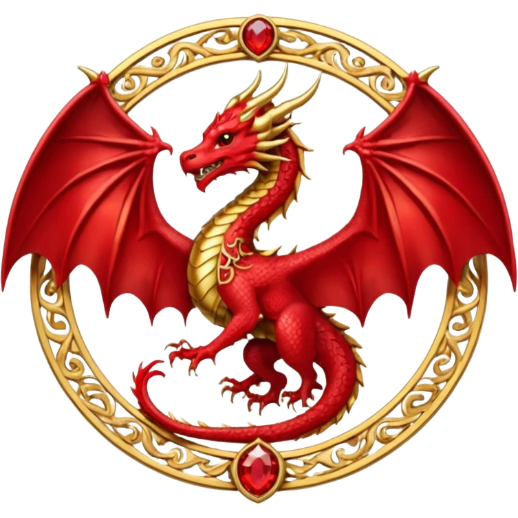 Golden Dragon with wings crest/brosch in a circle with red gems emoji