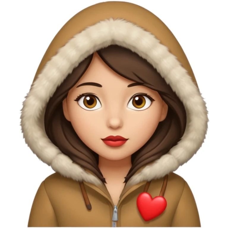 A girl with olive skin tone, brown eyes, brunette,  heart shaped lips and almond shaped eyes born in December loves winter emoji