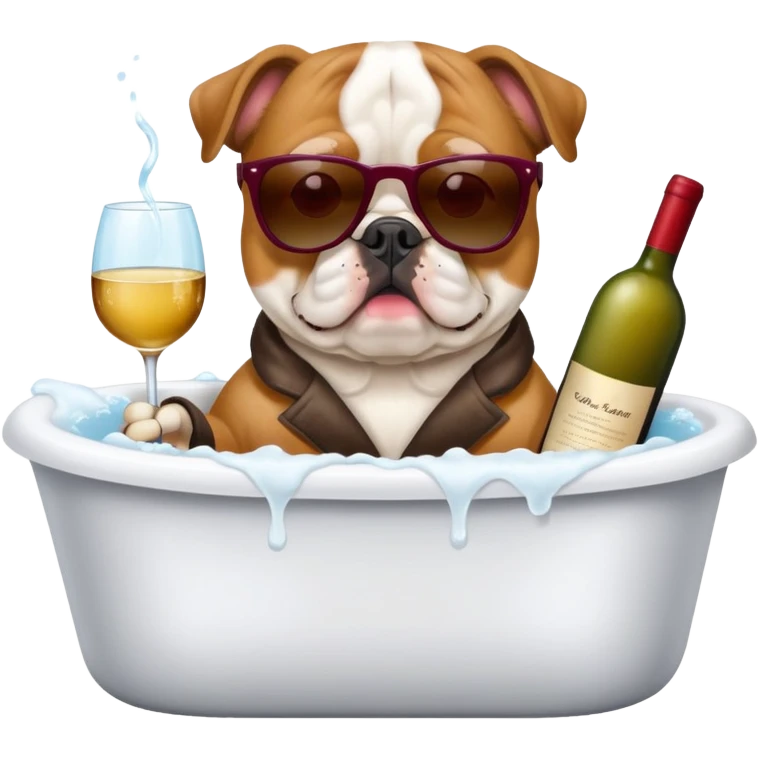 Continental bulldogge in bathtub with sunglasses and wine  emoji