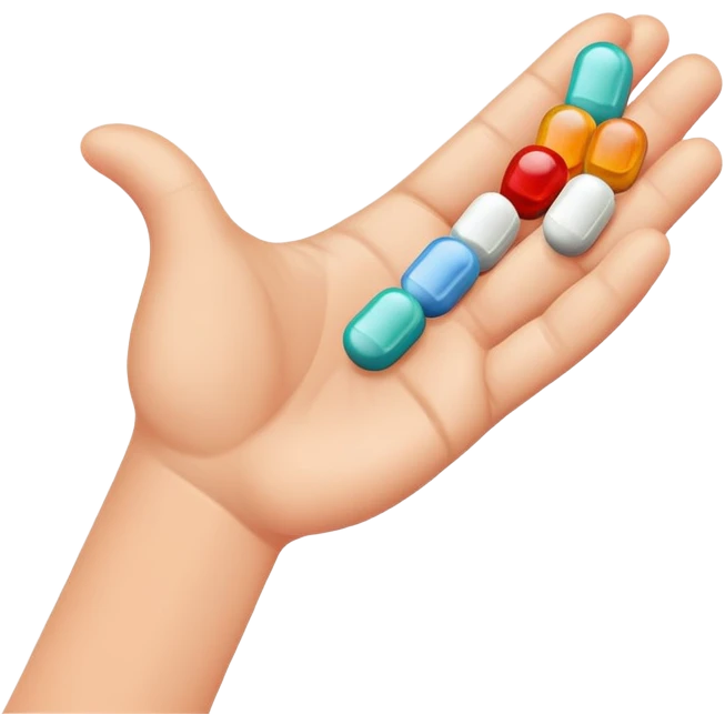 medicine pills in hand about to be swallowed emoji