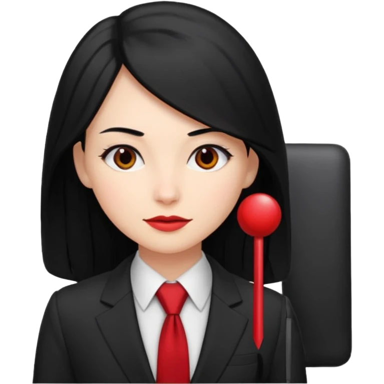 female boss in suit, long black hair, red tie emoji