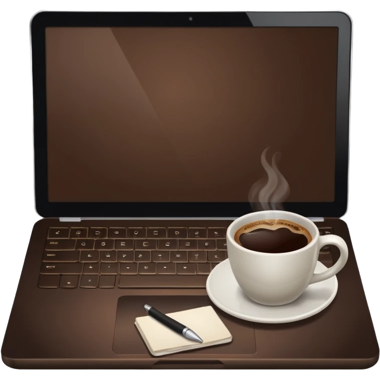 laptop and coffee are on the table. coffee is not on the laptop. emoji