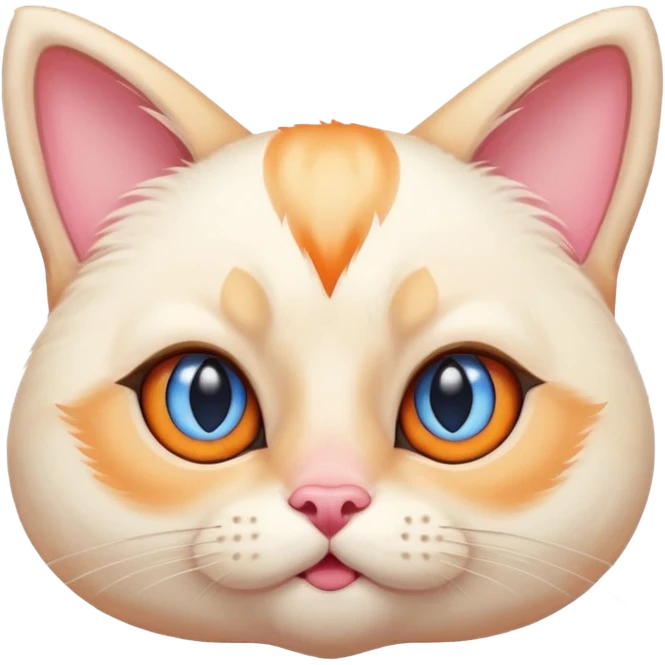 Chubby flame point Siamese, white fur with orange highlights, blue eyes, very cross/eyed emoji