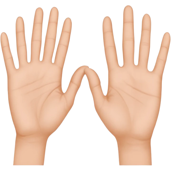 Deux mains côte à côte : la gauche lève l’index et le majeur, la droite l’annulaire et l’auriculaire. Les autres doigts sont repliés, pouces vers l’extérieur. emoji