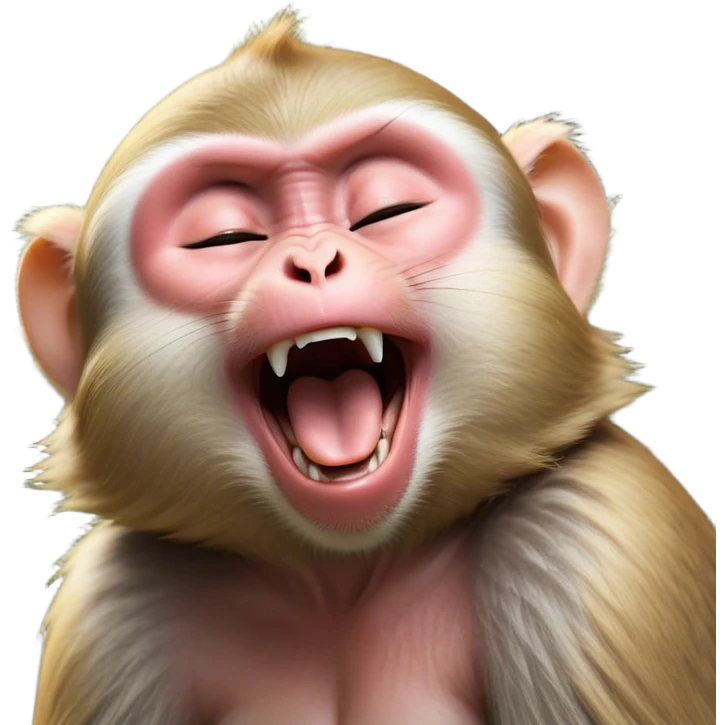 Cinematic Cute Yawning Macaque Portrait Emoji, Head tilted slightly with a dramatic, wide-open yawn, showcasing a gently textured face with half-closed, sleepy eyes and an open, relaxed mouth, Simplified yet irresistibly adorable features, highly detailed, glowing with a soft, cozy glow, high shine, relaxed yet expressive, stylized with a dash of whimsical charm, soft glowing outline, capturing the essence of a drowsy yet affectionate primate that appears ready to stretch out for a nap! emoji