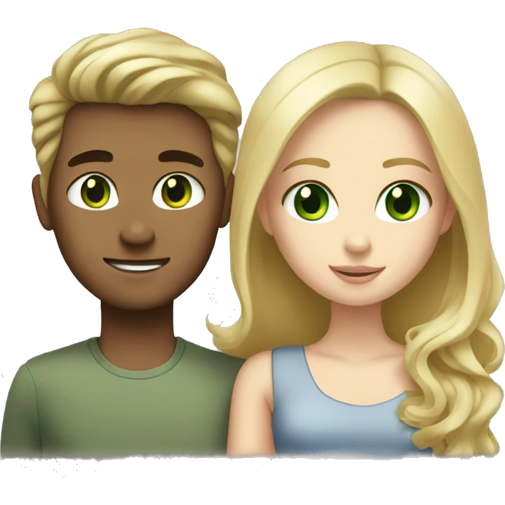 Blonde green eyed white girl with a tall brunette brown eyed guy emoji