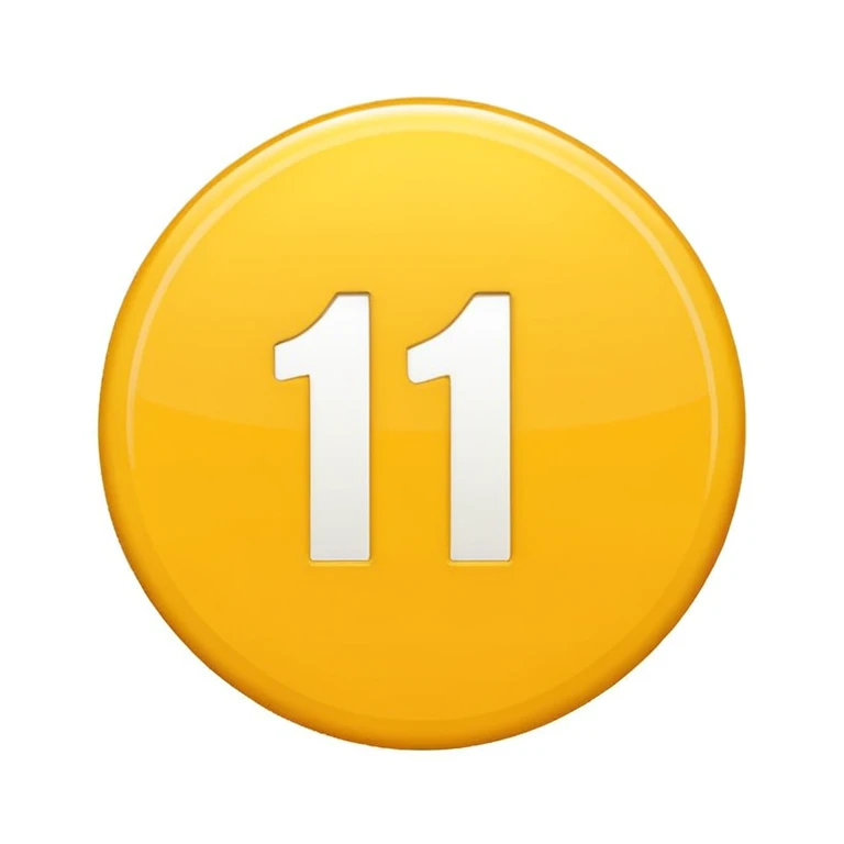 emoji style number 11, simple and bold, yellow circle with white number 11 in the center emoji
