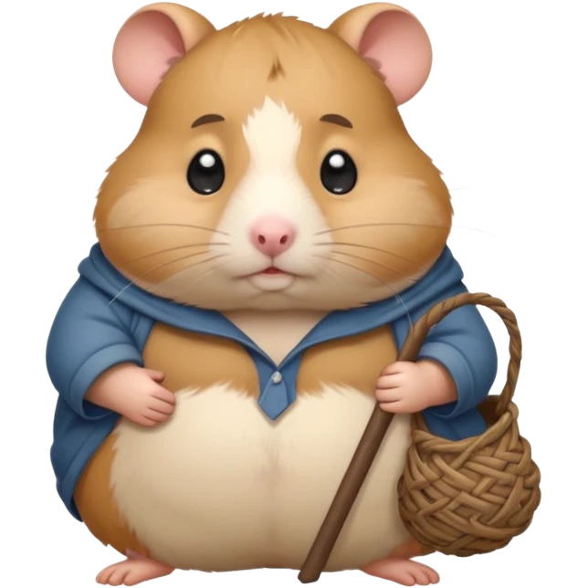 Fat cartoon-style hamster hobo carrying a bindle over its shoulder with a sad expression. emoji