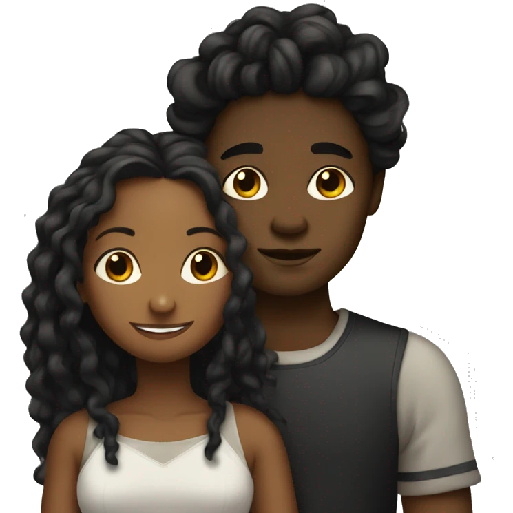 Brown girl with wavy hair hugging black boy who has dreads  emoji