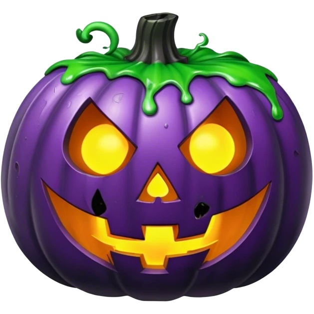 Make a purple and black halloween version haunted pumpkin  with green goo emoji