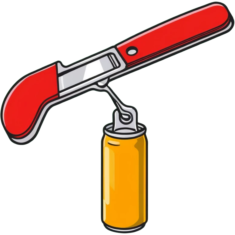 manual can opener with red plastic handle and silver metal cutting edge emoji