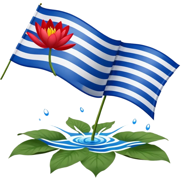 Flag of Friesland with blue and white diagonal stripes and red water lily leaves emoji