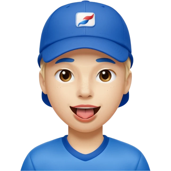 Blue sports hat on his head, one eye closed and tongue out emoji