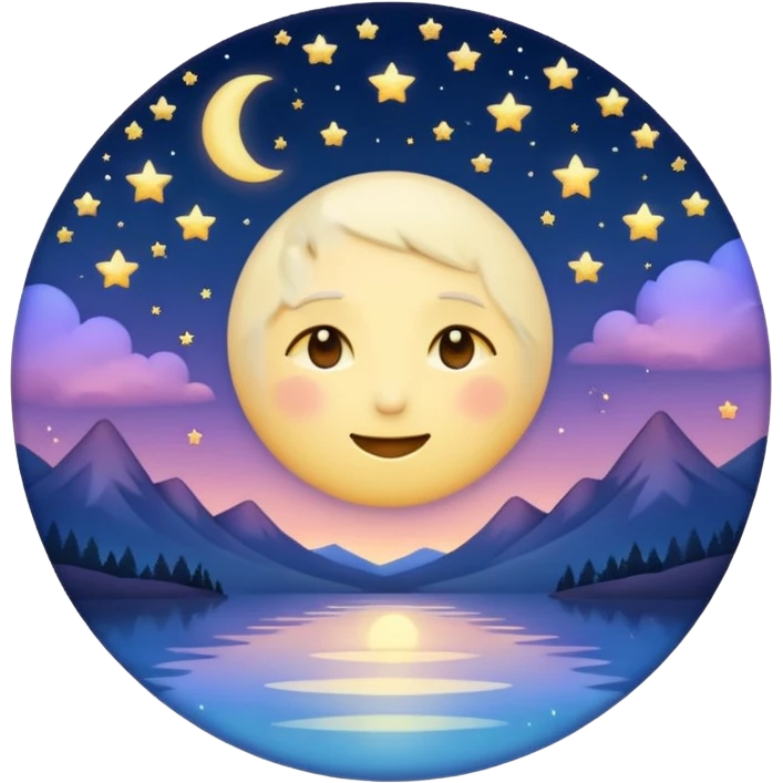 "Design a calming circle emoji for evening reflection. Soft moonlight, gentle stars, peaceful twilight sky, or spiritual symbols. No people - emphasize tranquil colors, night sky elements, and serene spiritual imagery." emoji