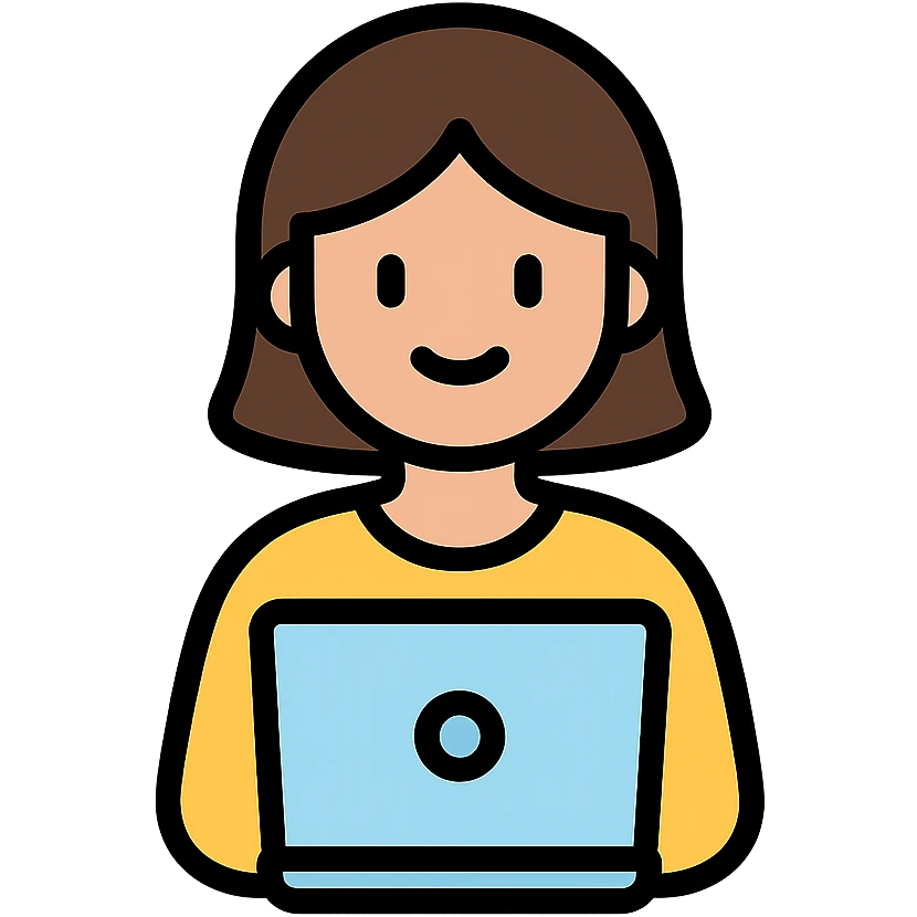 color outline icon of a brunette girl working on a laptop emoji