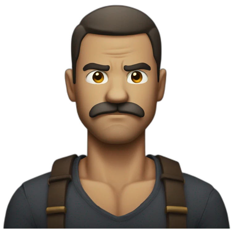 Cross his arms and angry man shaved mustache emoji