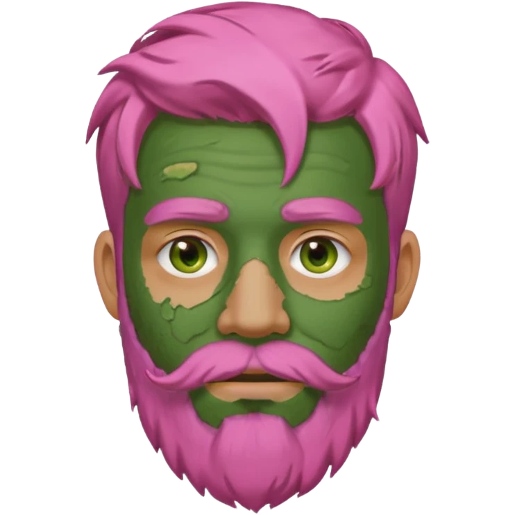 pink haired man with full full face dirty messy green clay mask and beard emoji