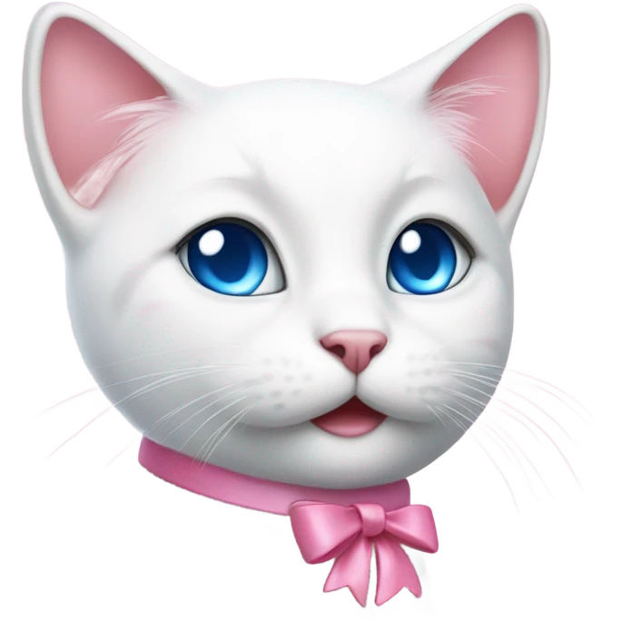 cute white cat with blue eyes and pink nose with pink bows emoji
