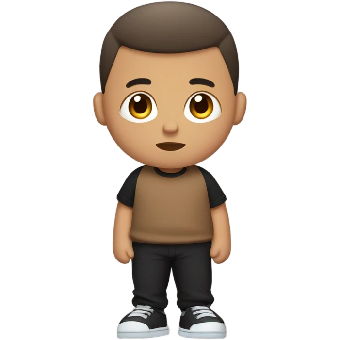 A fat Mexican kid with buzz cut mid taper fade brown shirt black shoes and black sweatspants emoji