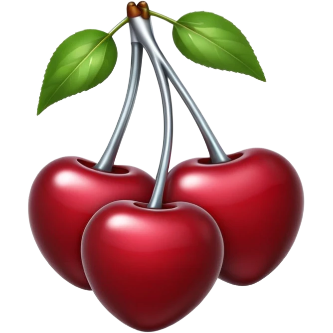 A pair of cherries emoji made of liquid silver chrome, smooth rounded shapes, glossy metallic surface, subtle sensual vibe, luxury sexy aesthetic, iOS emoji style, centered, clean white background emoji