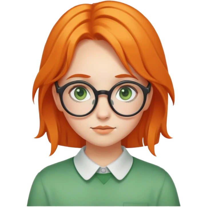 orange-haired shy nerd girl with round glasses and green eyes emoji