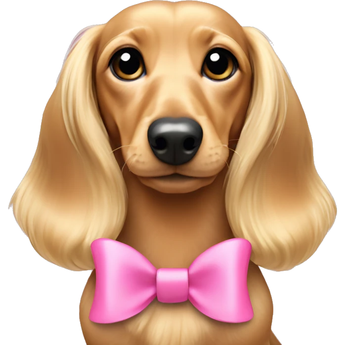 Blonde long hair dachshund puppy with pink bow emoji