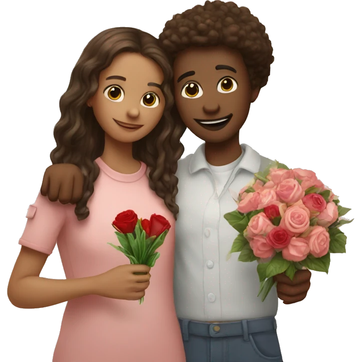  girl and her bestfriend making a heart and g  ives bouquet emoji