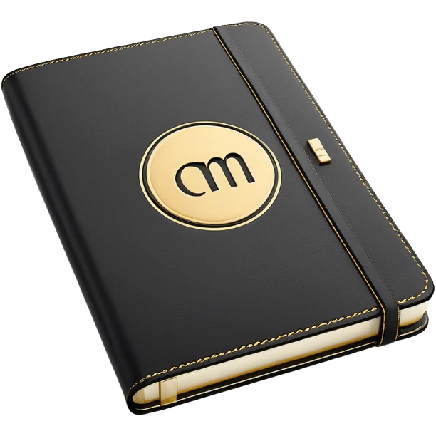 A closed black Moleskine notebook with 'AGENDA' embossed on the cover, professional meeting planner emoji