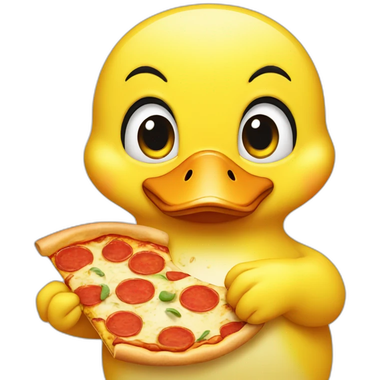 yellow duck frontal face eating pizza emoji