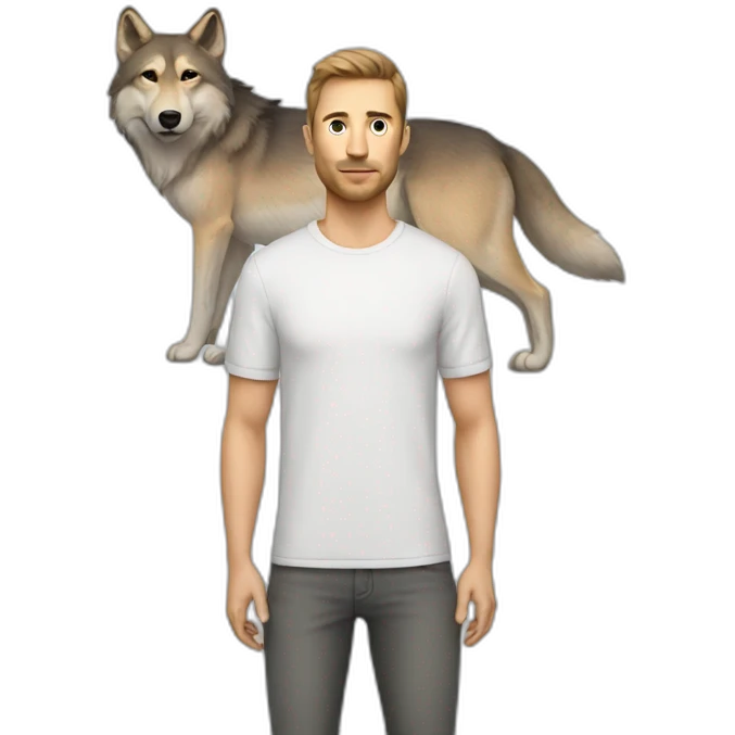 caucasian man with a wolf on his shirt emoji