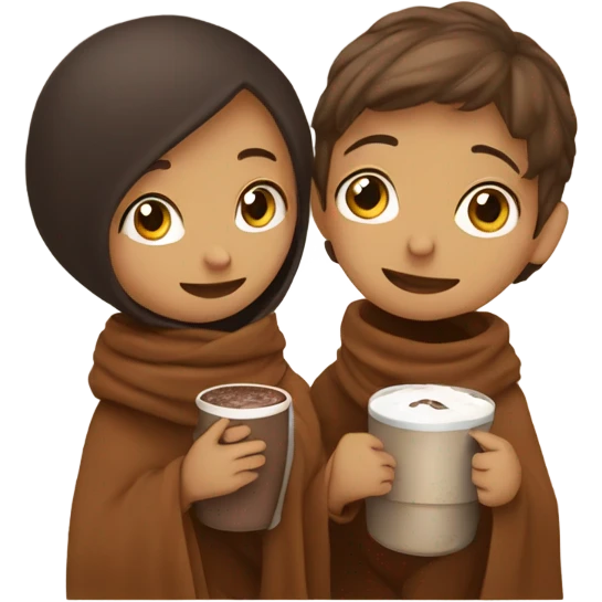 Girl and boy drinking hot chocolate under blanket emoji