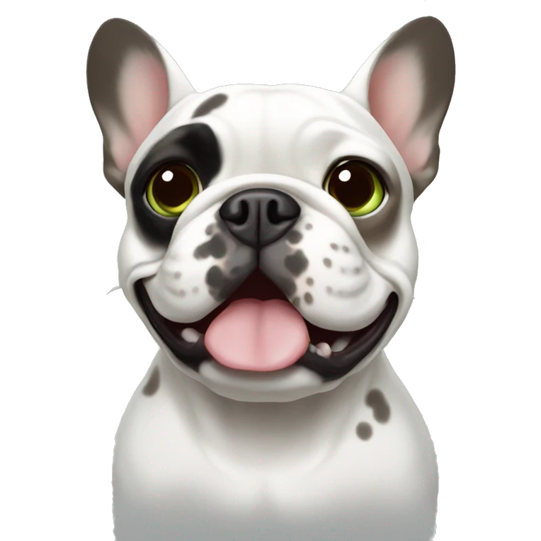 French bulldog white with brown spots and greenish grey eyes emoji