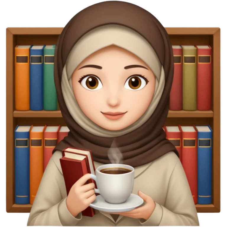 Muslim girl with coffe and books emoji