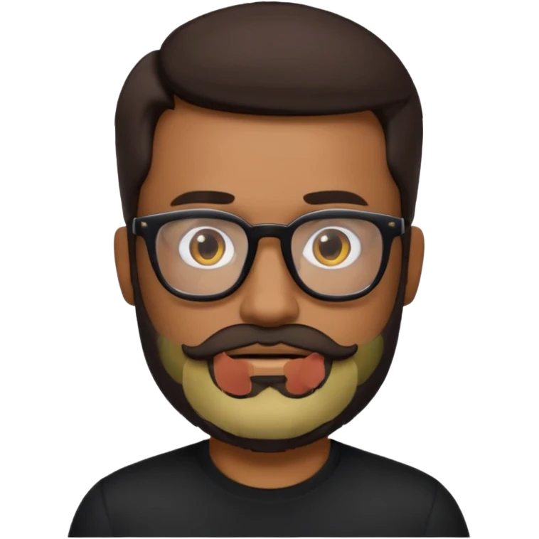 create a emoji man with beard black and dark brown hair , and glasses wooded color, sunkissed skin color, with a IA simbol and black shirt emoji