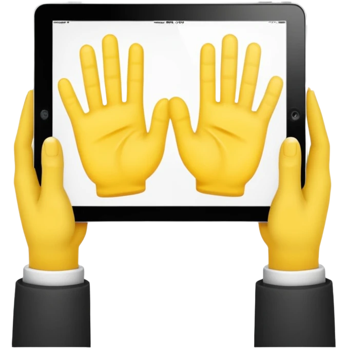 2 yellow hands holding an ipad emoji
