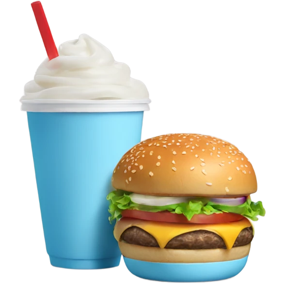 Burger and a shake in a light blue cup emoji