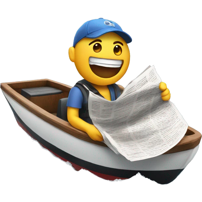 emoji that is on a speedboat, holding a newspaper emoji