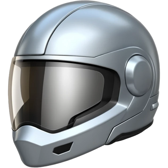 A futuristic helmet emoji made of silver chrome, smooth aerodynamic shape, minimal visor detail, reflective metallic surface, sci-fi aesthetic, iOS emoji style, centered on clean white background emoji